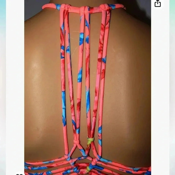 Tori Praver Bright Mango Floral Macrame Bikini Top Size XL Like New - Picture 3 of 4